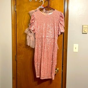 Women’s knee length rose gold size small dress. Worn once
